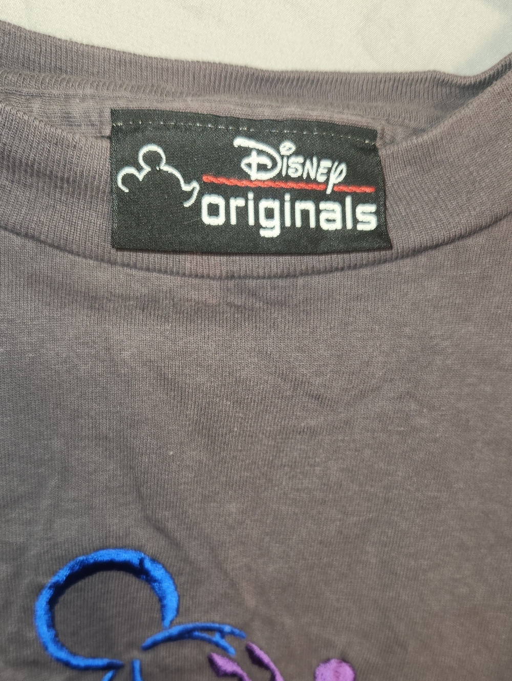Disney Gray Short-Sleeve Tee with Blue & Purple Embroidery